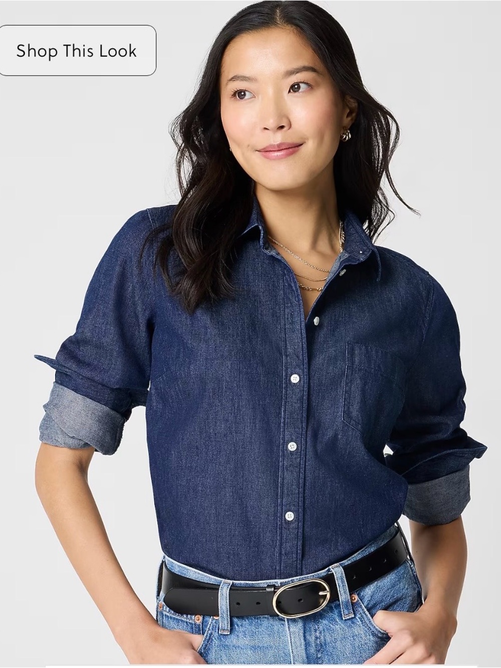 Women's Dark Indigo Denim Button-Down Shirt